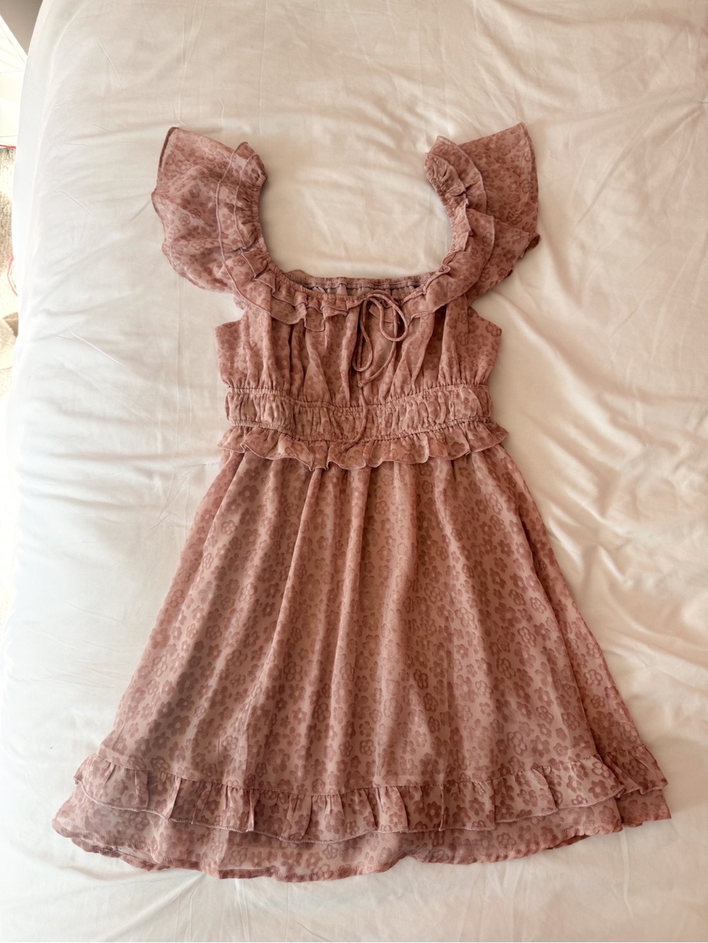 Altar’d State Marionette Dusty Pink Floral Ruffle Mini Dress Size Small